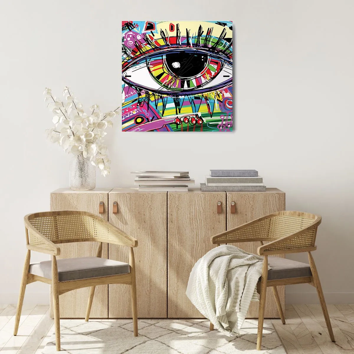 Wandklok - Klok - Kleurrijk oog - kleurrijke ziel - 30x30 cm
