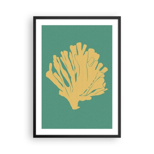 Poster in een zwarte lijst - Gouden koraal op een turquoise achtergrond - 50x70cm - Onderwater bosstruik - Moderne wanddecoratie voor woonkamer en slaapkamer ARTTOR