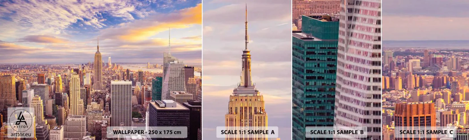 Fotobehang Staaltje Standard Eco - Reik alleen naar de wolken - Stad, New York, Architectuur - 100x30 cm