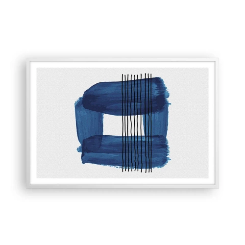 Poster in een witte lijst - Blauwe en zwarte compositie - 91x61 cm