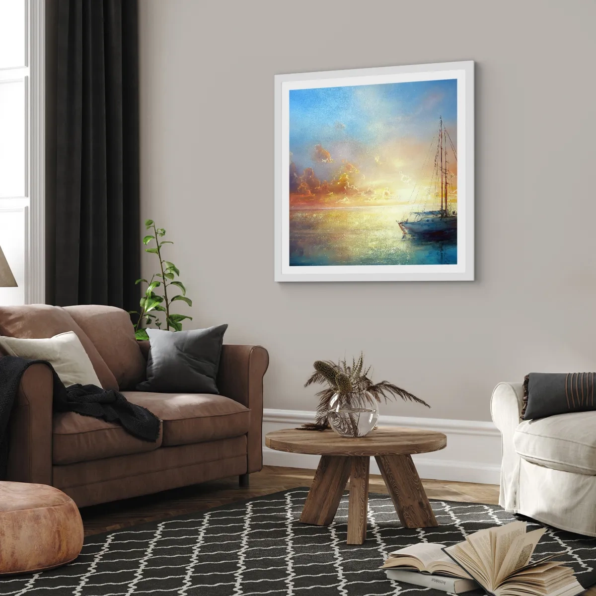 Poster in een witte lijst - In een gouden baai - 60x60 cm