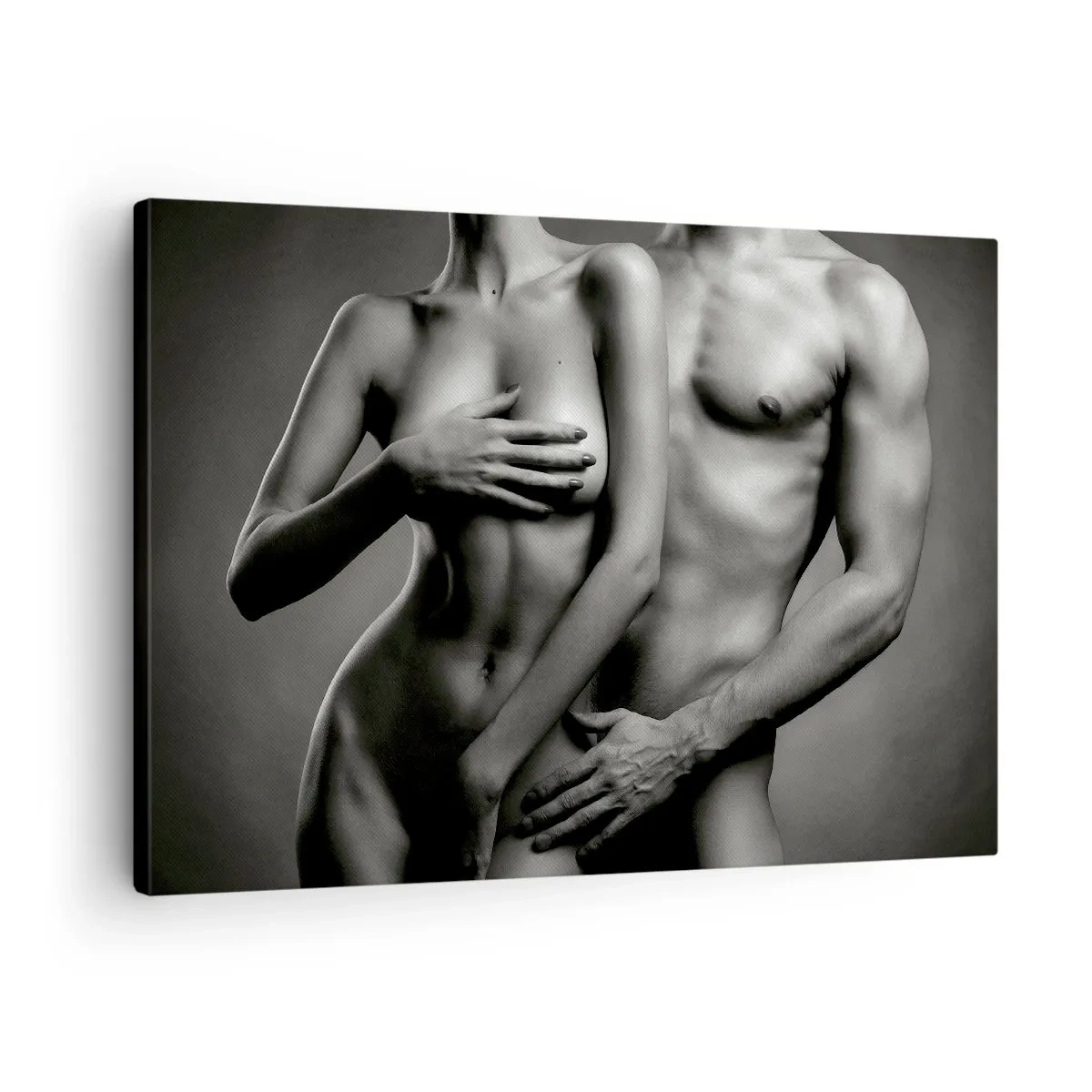 Schilderen op canvas - Zwart-wit weergave van vrouwelijke en mannelijke lichamen in een artistieke pose - 70x50cm - Adam en Eva - Moderne wanddecoratie voor woonkamer en slaapkamer ARTTOR