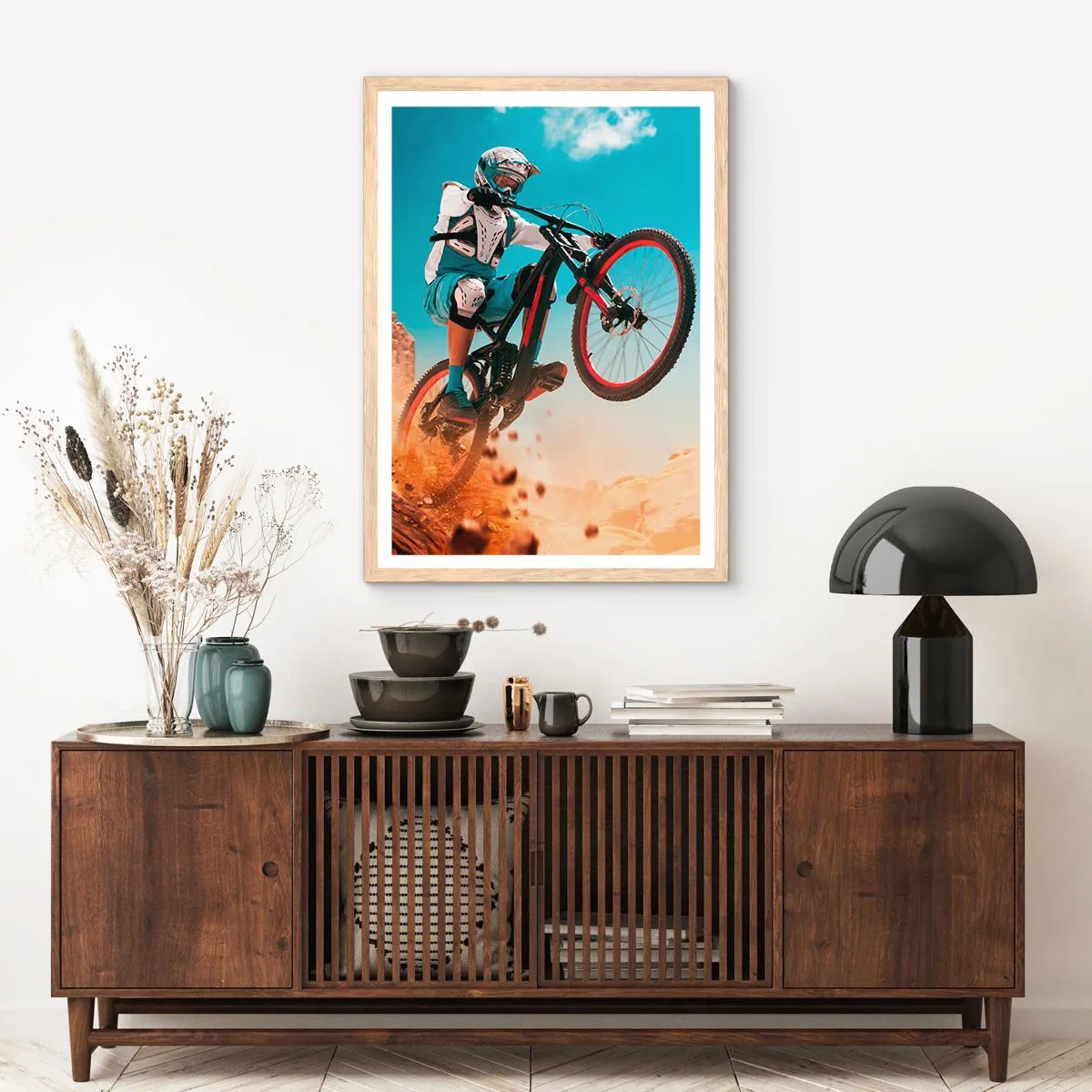 Een poster in een licht eiken lijst - Fiets waanzin demon - 61x91 cm