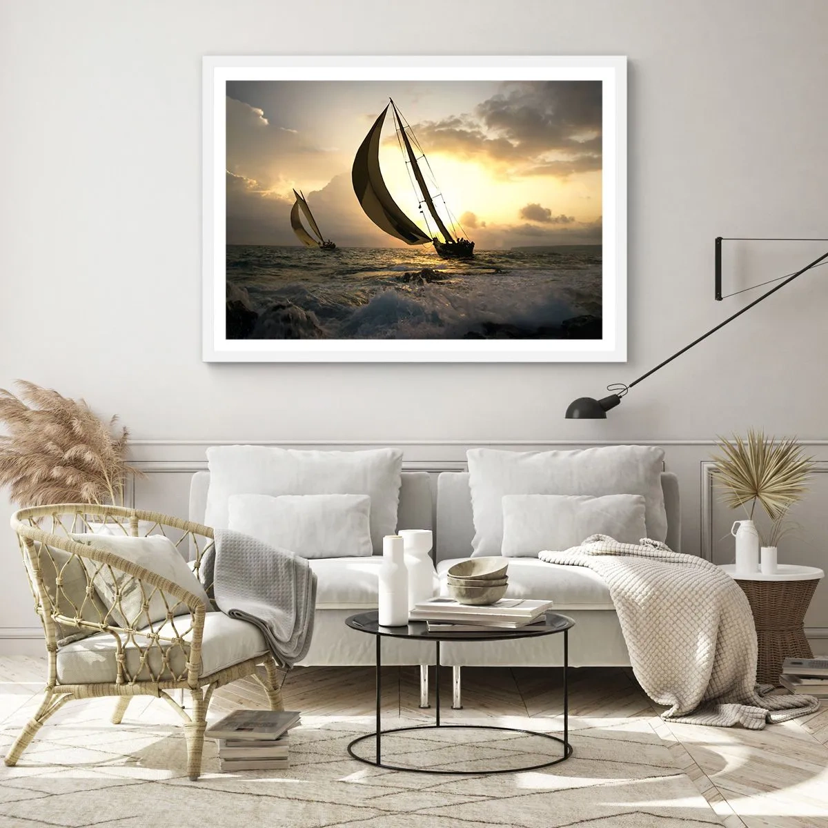 Poster in een witte lijst - Met de wind en tegen de wind - 100x70 cm