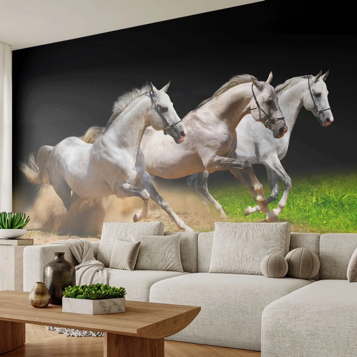 Fotobehang Standard Eco - Drie Gratiën - Paarden, Dieren, Galop - 500x350 cm
