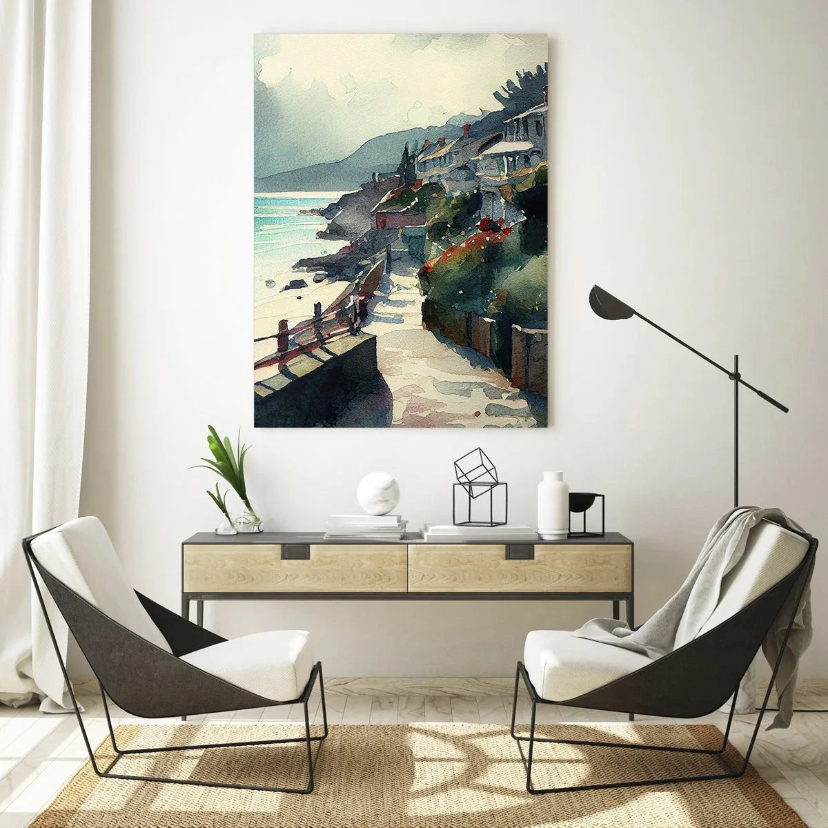 Schilderen op glas - Mediterrane stad - 70x100 cm