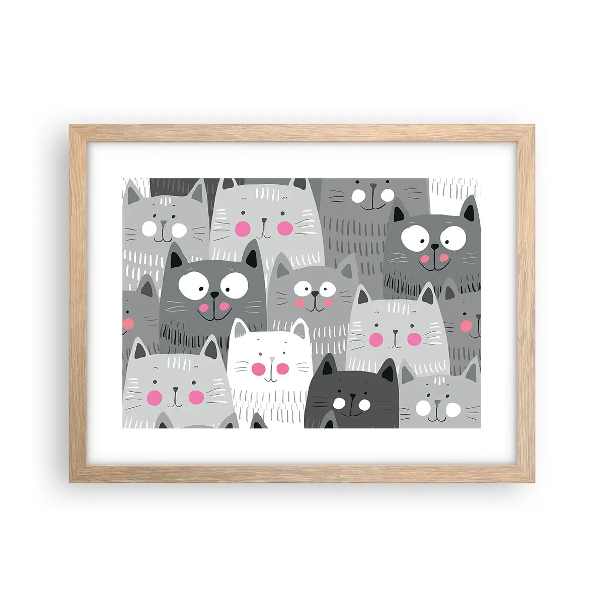 Een poster in een licht eiken lijst - De wereld van de kat - 40x30 cm