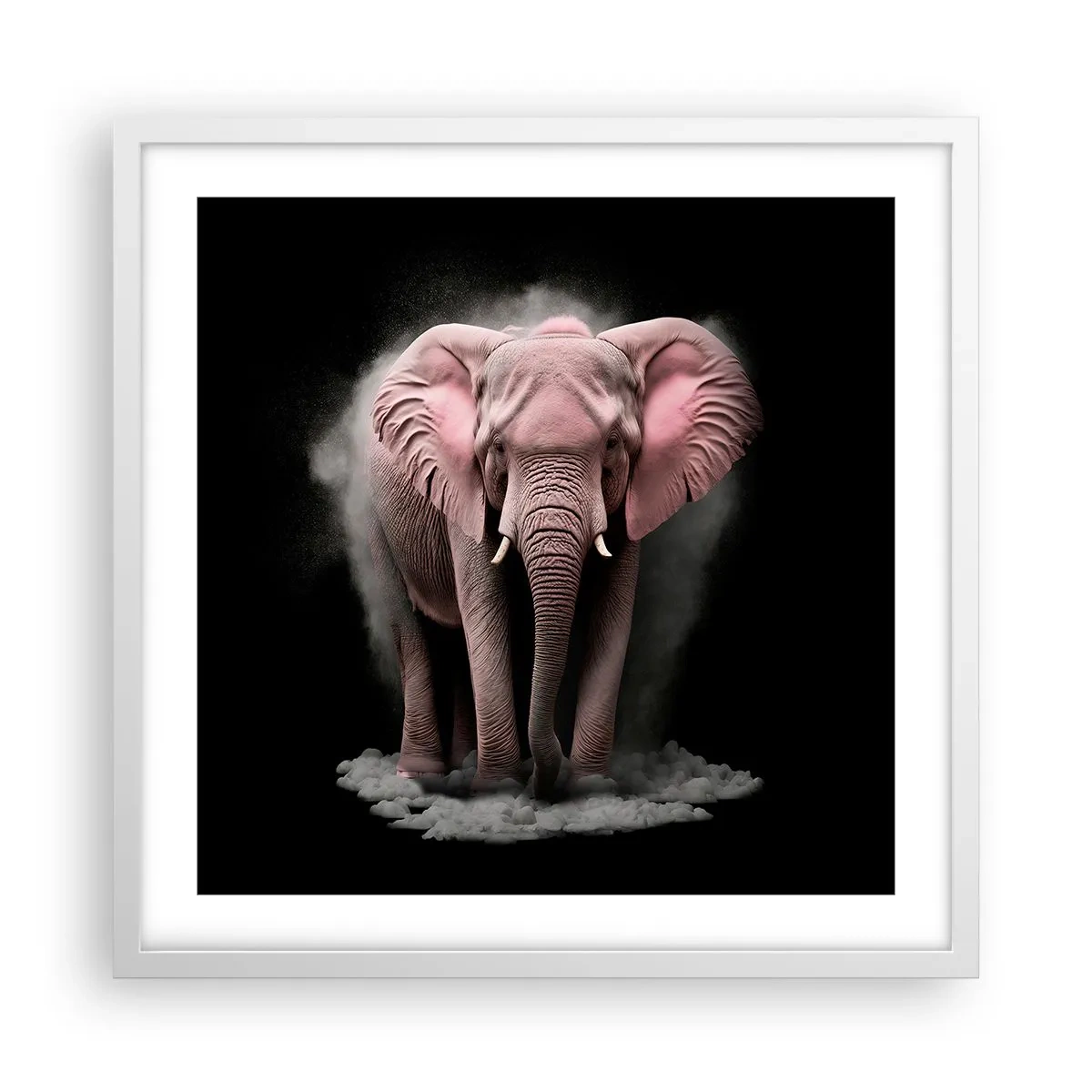 Poster in een witte lijst - Denk niet aan een roze olifant! - 50x50 cm