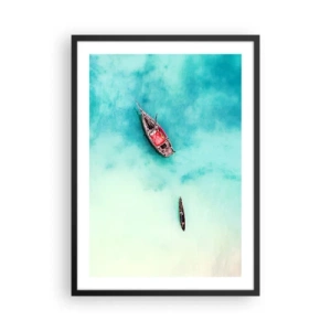 Poster in een zwarte lijst - Boten op turquoise water gezien vanuit vogelperspectief - 50x70cm - Want op de stranden van Zanzibar, wanneer het teveel aan water ... - Moderne wanddecoratie voor woonkamer en slaapkamer ARTTOR