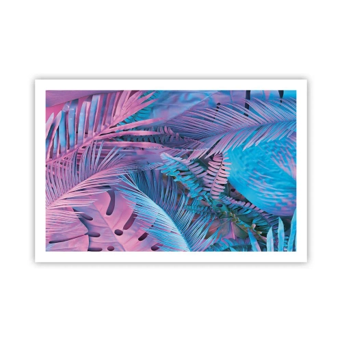 Poster - Tropen in roze en blauw - 91x61 cm