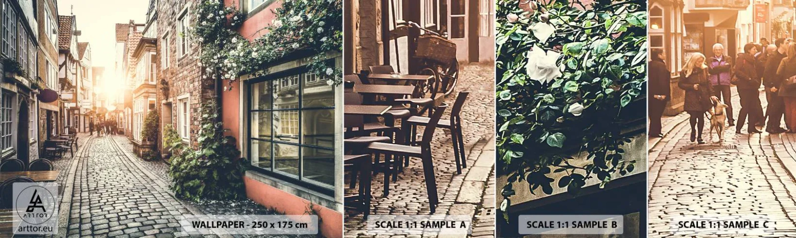 Fotobehang Monster Zelfklevend Deluxe Sticker - Rozensteeg in roze gloed - Stad, Nederland, Architectuur - 100x30 cm