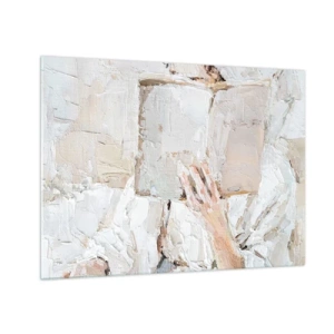 Schilderen op glas - Een persoon die verdiept is in het lezen van een boek tegen een heldere, impressionistische achtergrond - 70x50cm - In een andere wereld - Moderne wanddecoratie voor woonkamer en slaapkamer ARTTOR