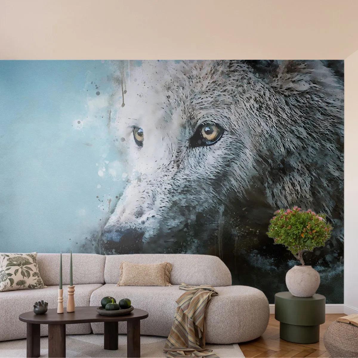 Fotobehang Premium Canvas - Ontmoet de wolvenziel - Dieren, Wolf, Roofdier - 450x315 cm