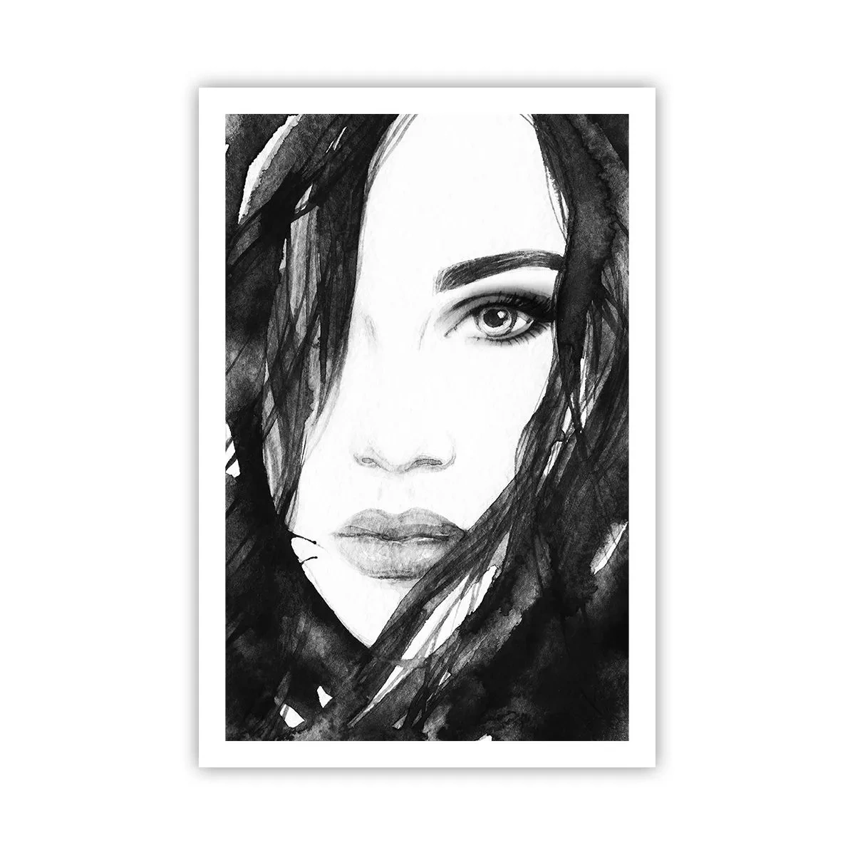 Poster - Portret van een dame in zwart en wit - 61x91 cm
