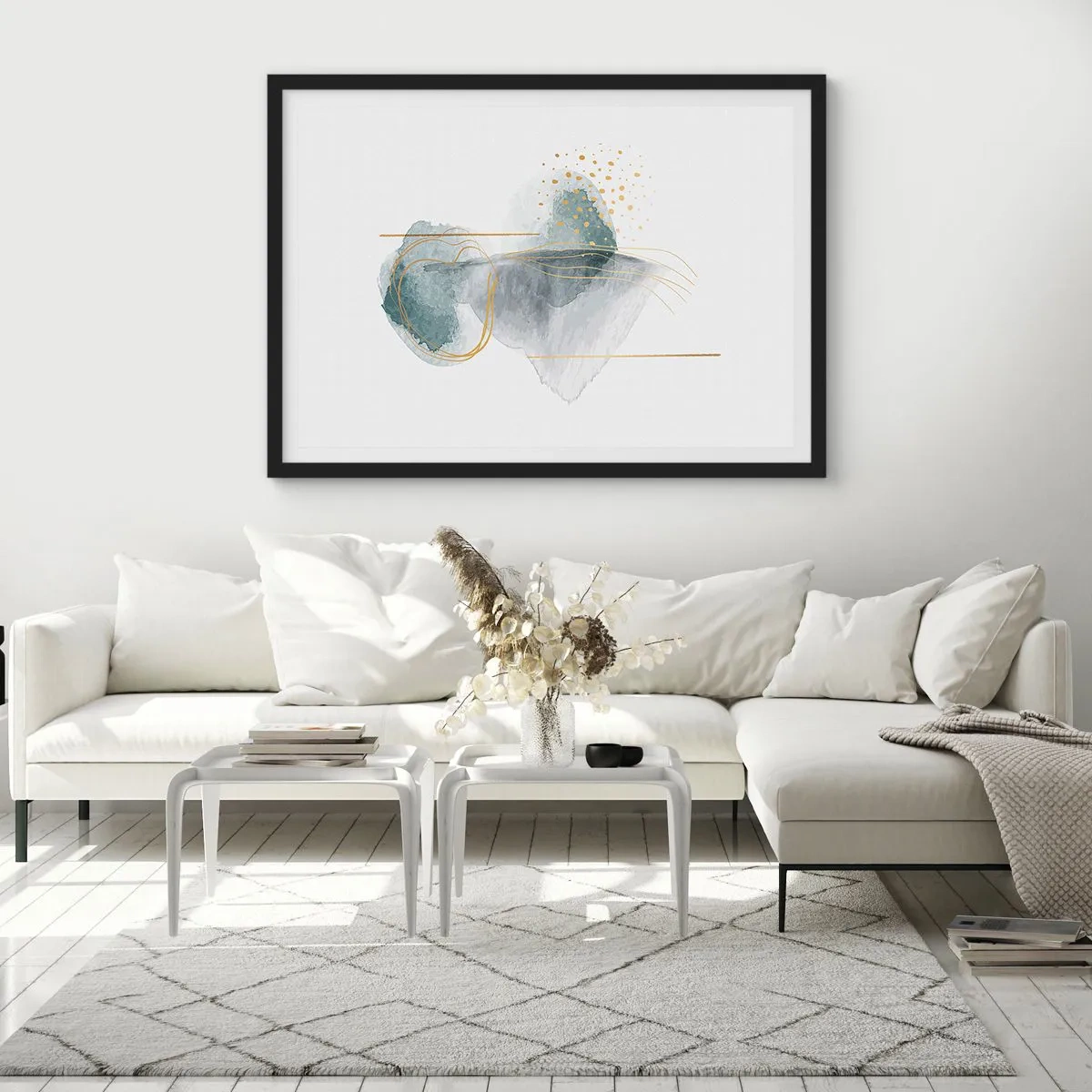 Poster in een zwarte lijst - Over de relatie tussen grijs en goud - 50x40 cm