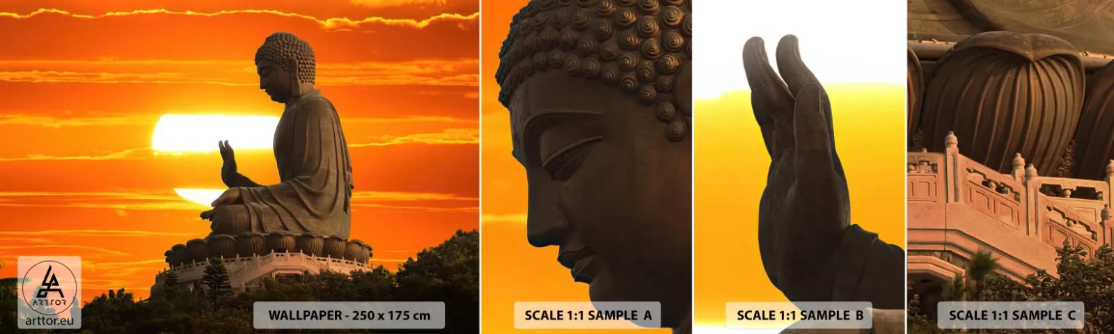 Fotobehang Monster Zelfklevend Deluxe Sticker - Geen angst voor de wereld - Azië, Boeddha, Cultuur - 100x30 cm