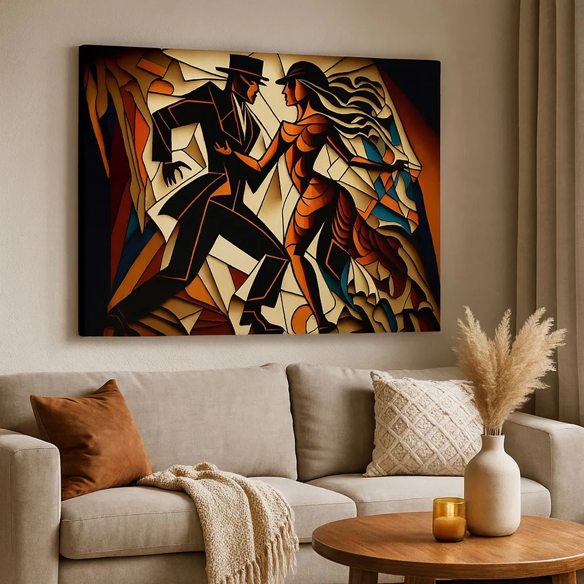 Schilderen op canvas - Een dynamisch paar dat danst in een abstracte vorm. - 70x50cm - Dans van pasie - Moderne wanddecoratie voor woonkamer en slaapkamer ARTTOR