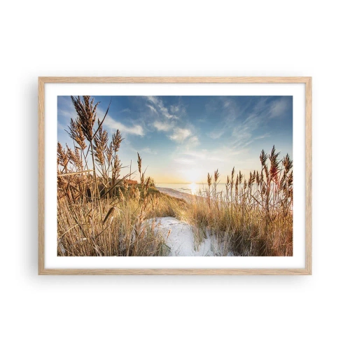 Een poster in een licht eiken lijst - Noord strand - 70x50 cm