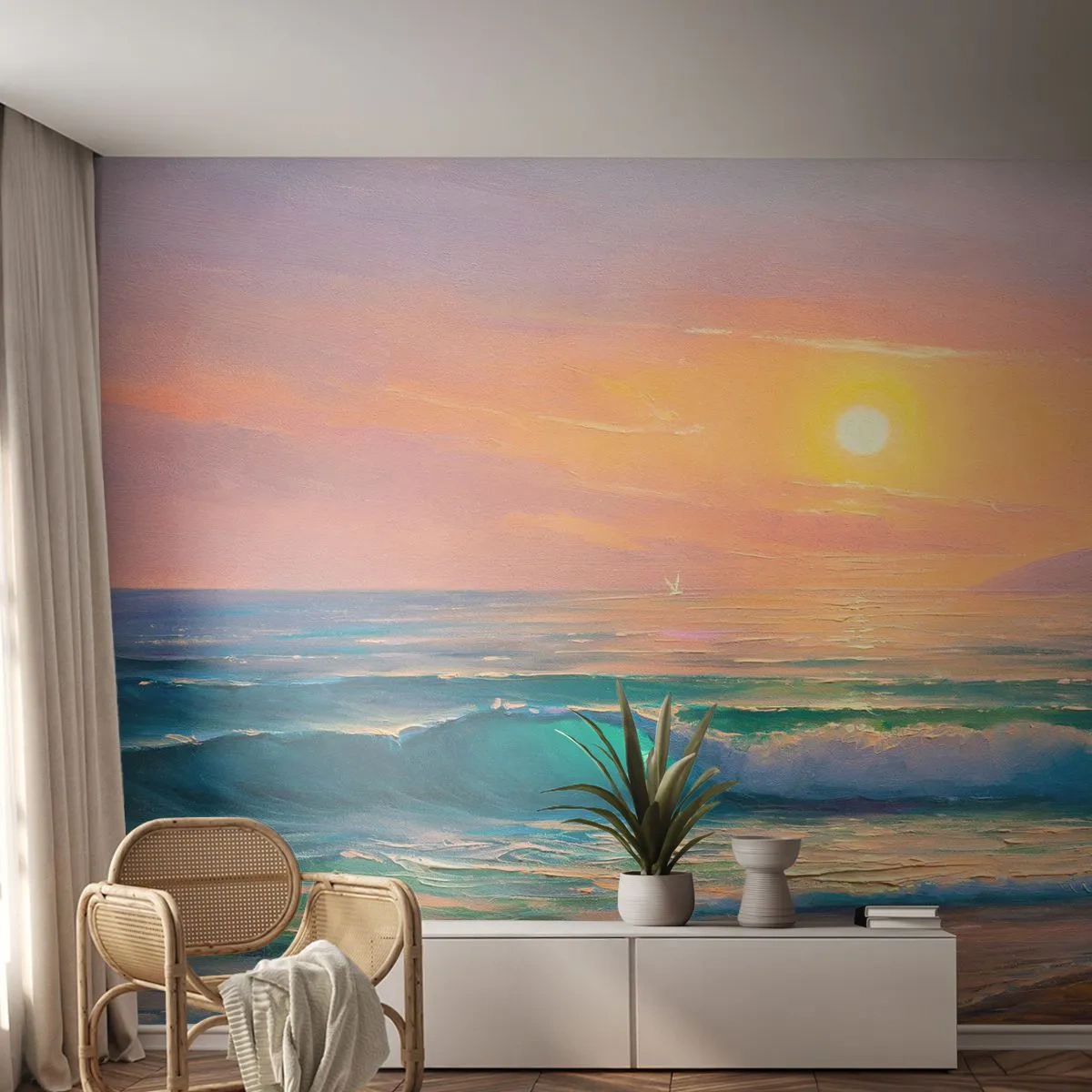 Fotobehang Premium Sand - Een turquoise lied van de golven - Abstractie, Landschap, Zee - 400x280 cm