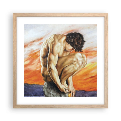 Een poster in een licht eiken lijst - Ondergedompeld in zichzelf - 40x40 cm