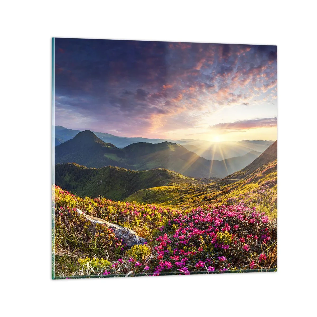 Schilderen op glas - Frisheid in de ochtend in de bergen - 60x60 cm