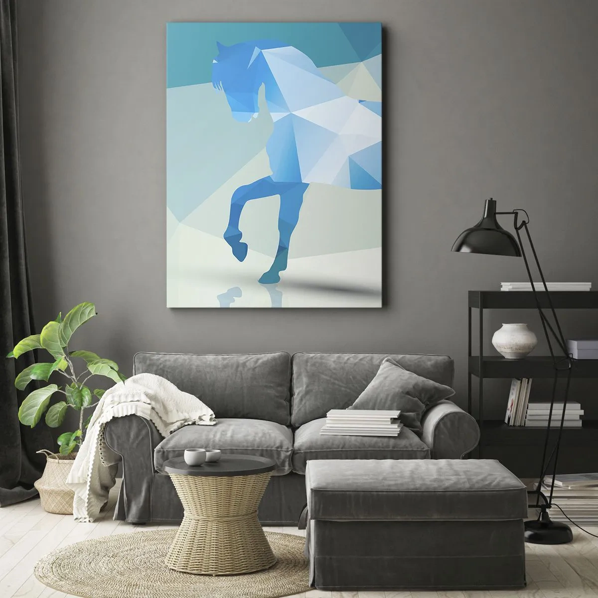 Schilderen op canvas - Geometrisch paard in turkoois - 55x100 cm