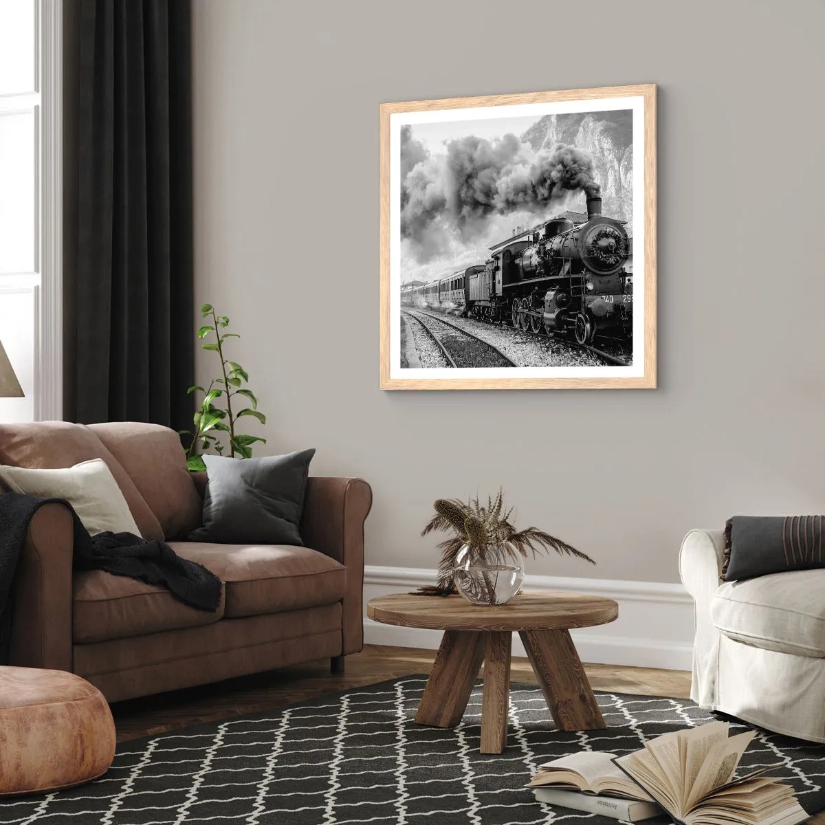 Een poster in een licht eiken lijst - Staat op het station... - 40x40 cm