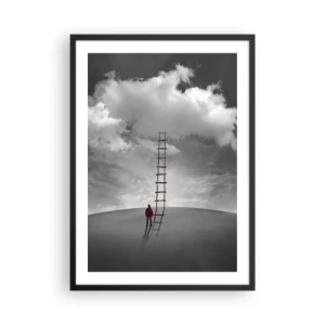 Poster in een zwarte lijst - Een man staat bij een ladder die naar de wolken leidt - 50x70cm - Alles is mogelijk - Moderne wanddecoratie voor woonkamer en slaapkamer ARTTOR