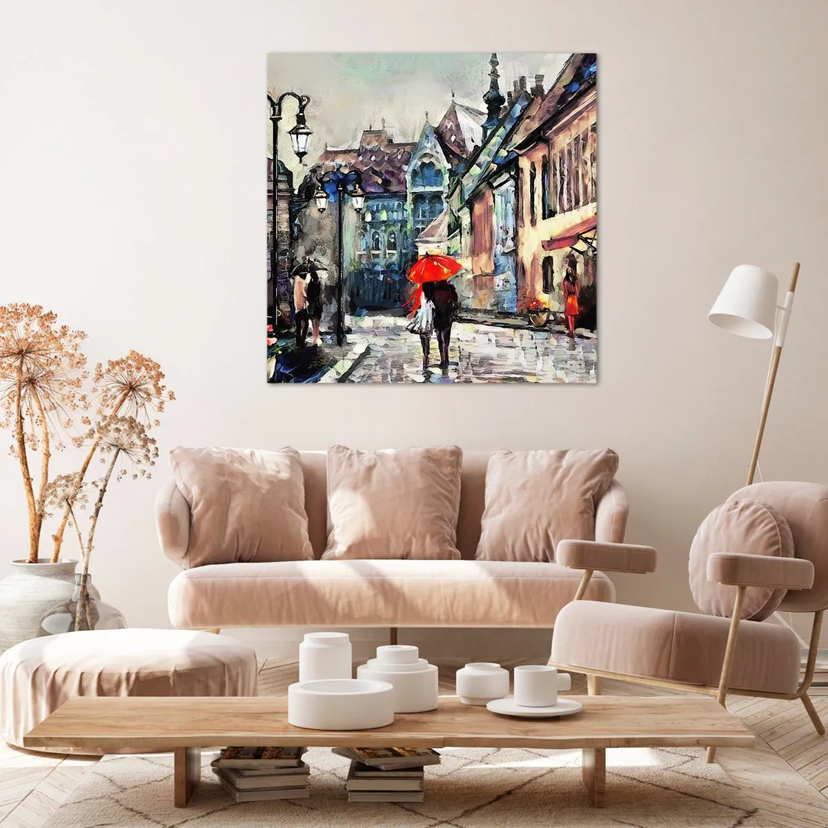 Schilderen op canvas - Regen voor twee - 60x60 cm