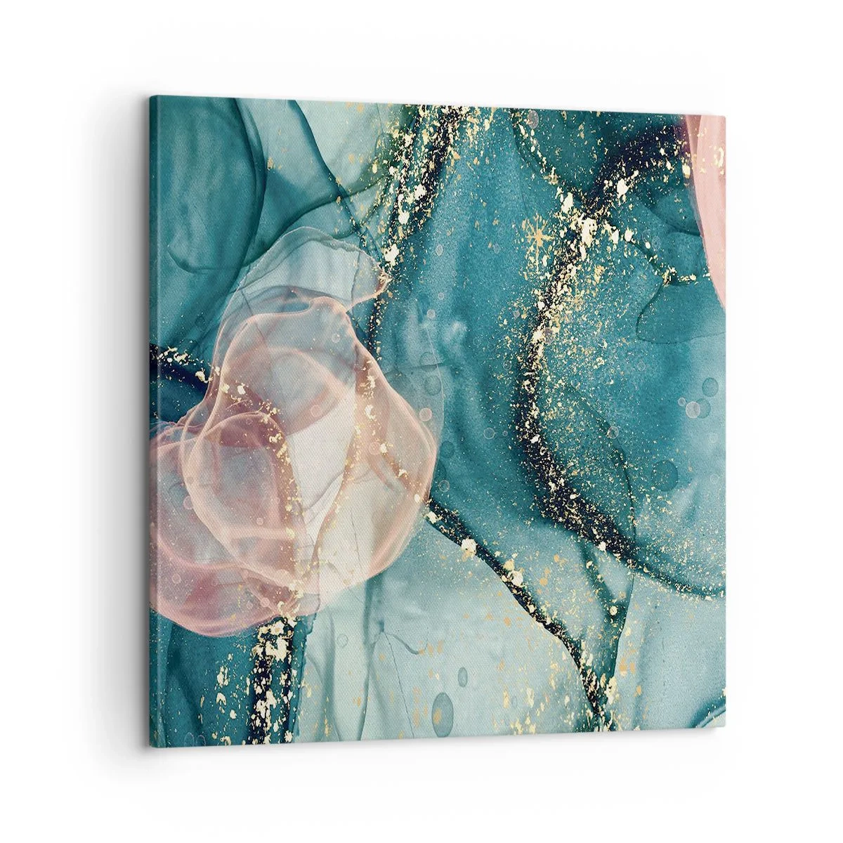 Schilderen op canvas - Zijdeblauw, tule roze - 60x60 cm