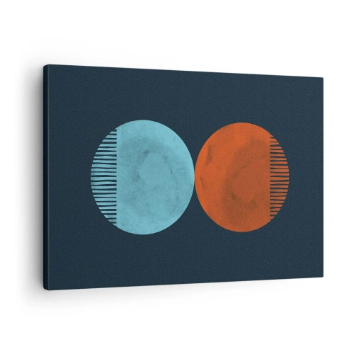 Schilderen op canvas - Minimalistisch tweewielerontwerp in blauw en oranje - 70x50cm - Alleen geometrie? - Moderne wanddecoratie voor woonkamer en slaapkamer ARTTOR