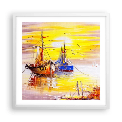 Poster in een witte lijst - Een welverdiende rust in de haven - 50x50 cm
