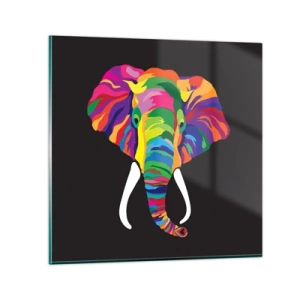 Schilderen op glas - De olifant die ervan hield om in de regenboog te baden - 50x50 cm