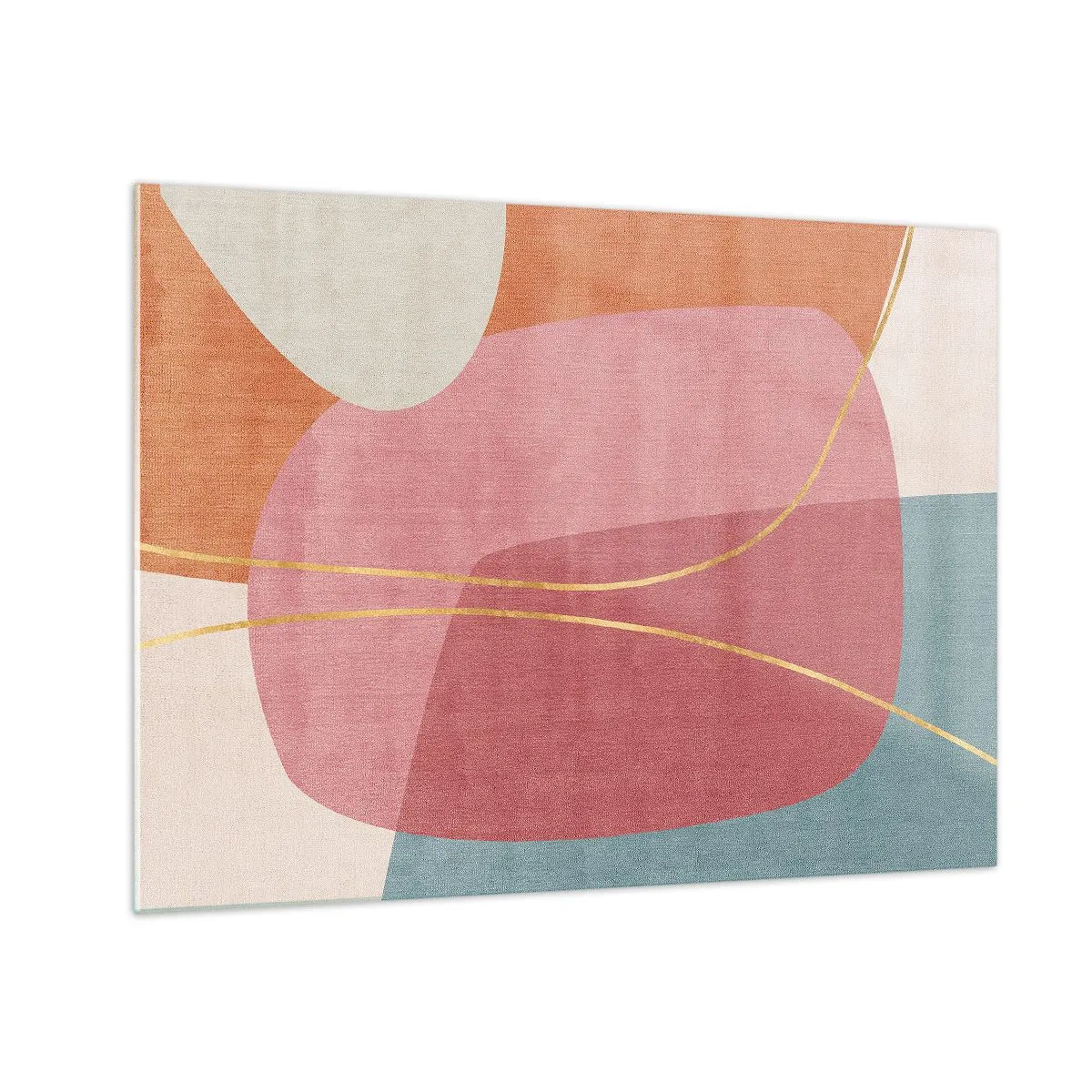 Schilderen op glas - Pastelvormen met kruisende gouden lijnen - 70x50cm - Pastelkleurcompositie met gouddraad - Moderne wanddecoratie voor woonkamer en slaapkamer ARTTOR