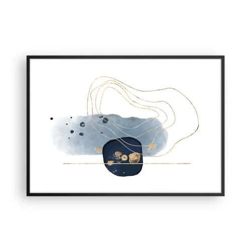 Poster in een zwarte lijst - Blauw en goud fantasie - 100x70 cm