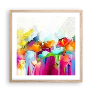 Een poster in een licht eiken lijst - De regenboog is tot bloei gekomen - 50x50 cm