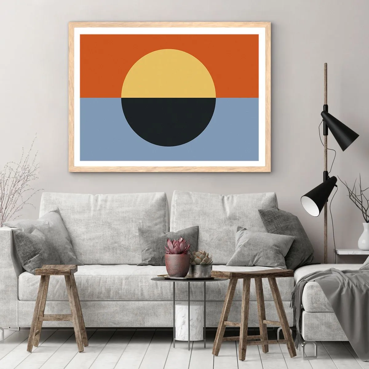 Een poster in een licht eiken lijst - Een compositie van warmte en koelte - 91x61 cm