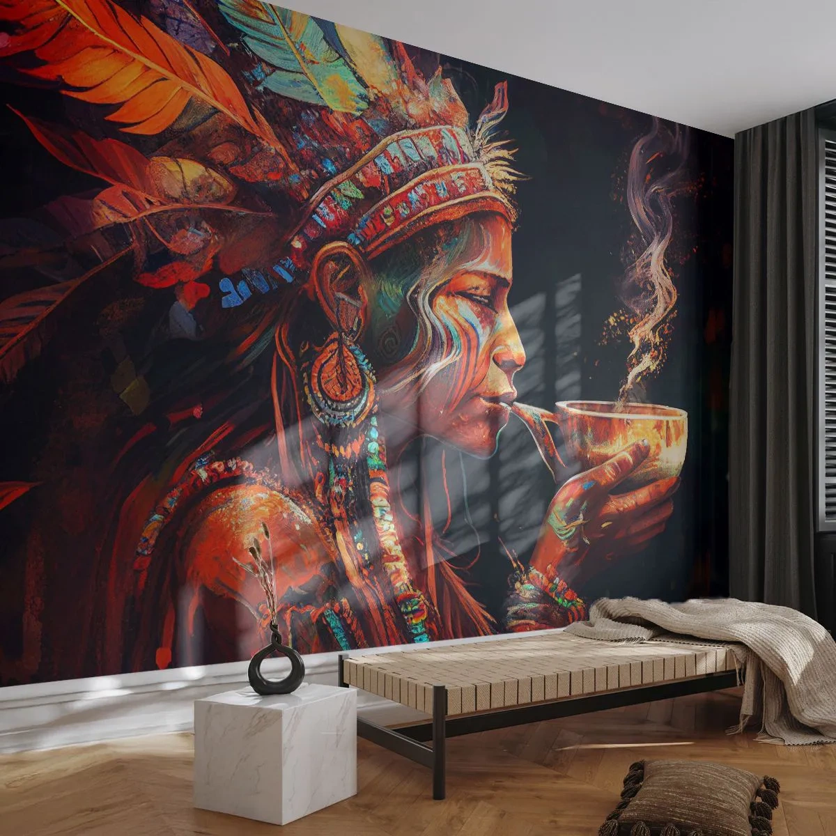 Fotobehang Premium Sand - Magisch ritueel - Sjamaan, Indisch, Ayahuasca - 500x350 cm