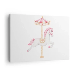 Schilderen op canvas - Een draaimolenpaard in pasteltinten roze - 70x50cm - Hij raakte de grond rennend - Moderne wanddecoratie voor woonkamer en slaapkamer ARTTOR