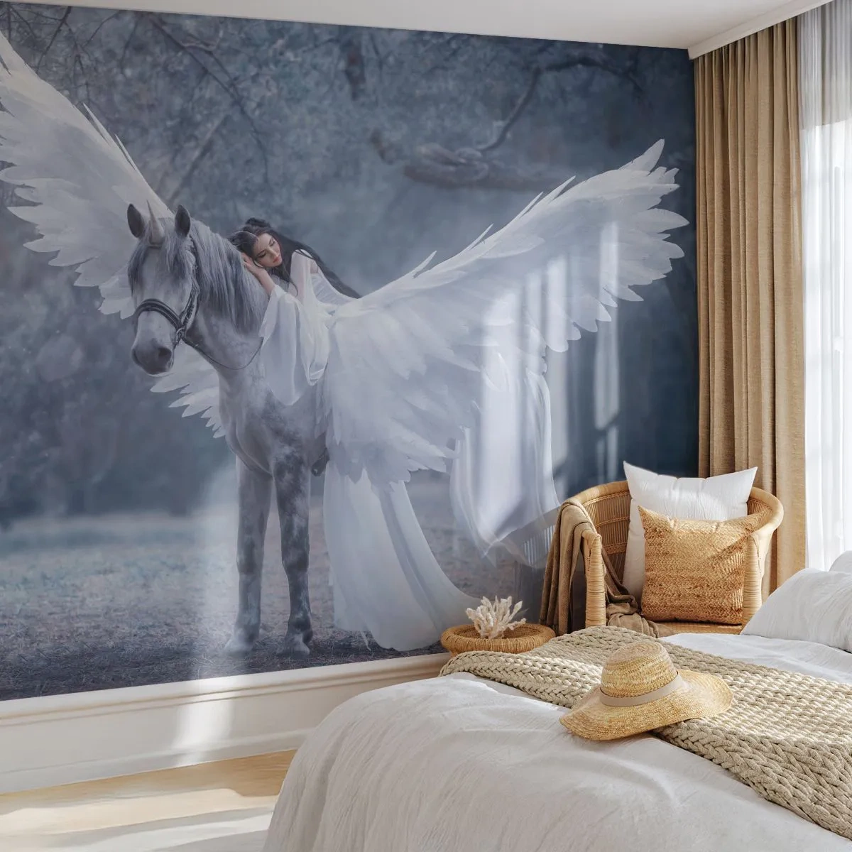 Fotobehang Premium Sand - Een geïnspireerd moment - Abstractie, Paard, Vrouw - 250x175 cm