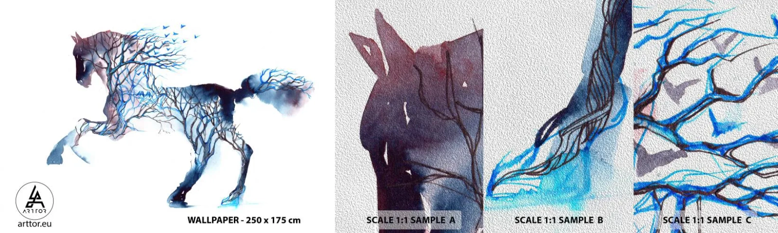 Fotobehang Monster Premium Sand - En alsof het bos was verplaatst - Abstractie, Paard, Dieren - 100x30 cm