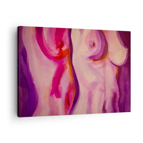 Schilderen op canvas - Een abstracte interpretatie van het vrouwelijk silhouet in roze en paars. - 70x50cm - Ode aan vrouwelijkheid - Moderne wanddecoratie voor woonkamer en slaapkamer ARTTOR