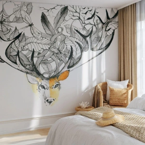 Fotobehang Premium Canvas - Hoorns van overvloed - Abstractie, Hert, Grafisch - 200x140 cm