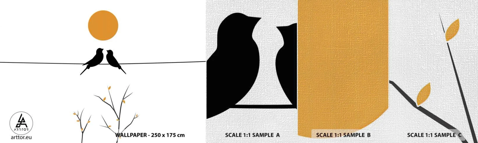 Fotobehang Monster Premium Canvas - Nachtegalen avond - Abstractie, Vogels, Grafisch - 100x30 cm