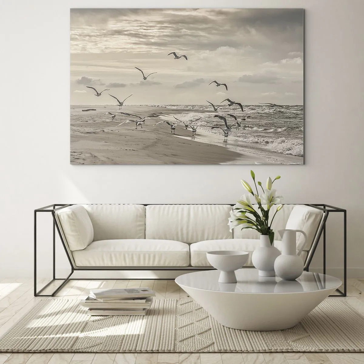 Schilderen op glas - Het geluid van de zee, het zingen van vogels - 120x80 cm