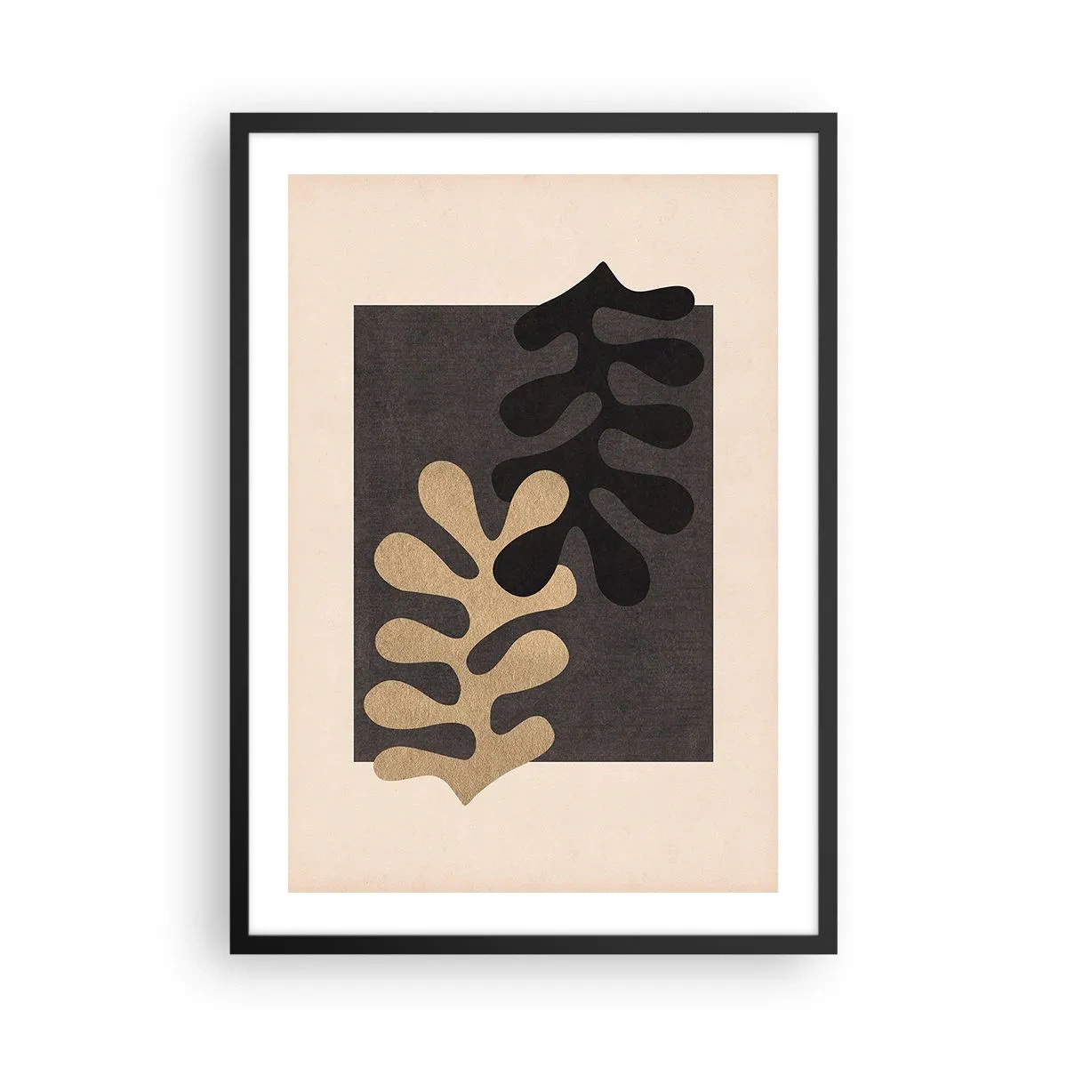 Poster in een zwarte lijst - Minimalistische abstracte afbeeldingen met organische vormen - 50x70cm - Afwezigheid en complement - Moderne wanddecoratie voor woonkamer en slaapkamer ARTTOR
