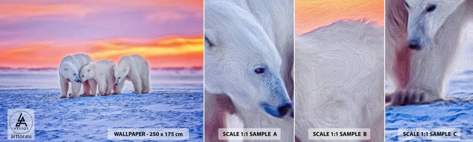 Fotobehang Monster Zelfklevend Deluxe Sticker - Familie warmte is genoeg - Dieren, Ijsbeer, Sneeuw - 100x30 cm