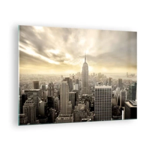 Schilderen op glas - Stadspanorama met wolkenkrabbers en het Empire State Building - 70x50cm - New York geweven van grijs - Moderne wanddecoratie voor woonkamer en slaapkamer ARTTOR