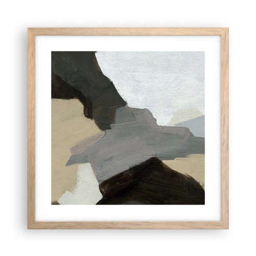 Een poster in een licht eiken lijst - Abstractie: het kruispunt van grijs - 40x40 cm