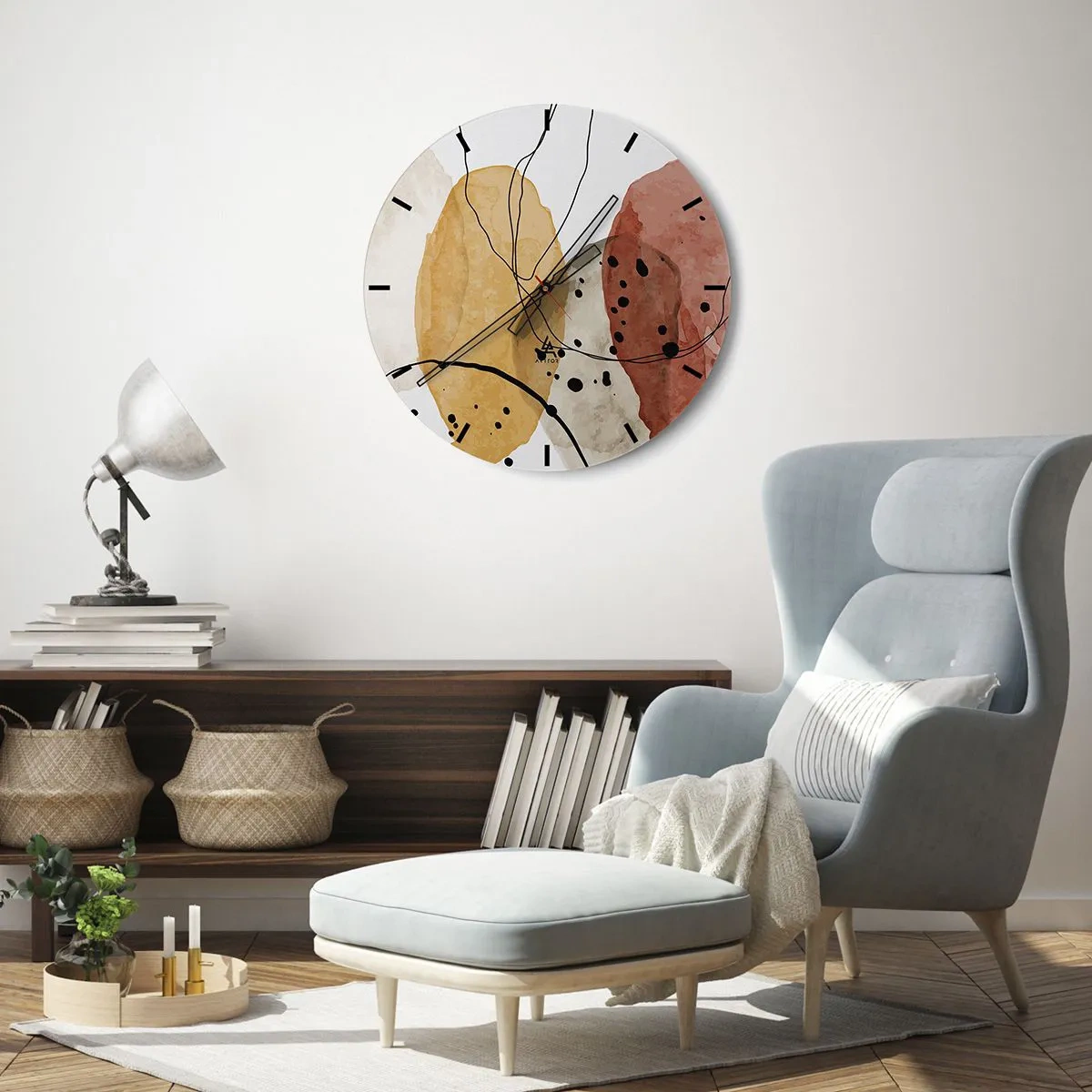 Wandklok - Klok - Abstracte kleurrijke vormen met zwarte lijnen en stippen - 30x30cm - Als lichte, transparante lucht - Moderne wanddecoratie voor woonkamer, keuken en slaapkamer ARTTOR